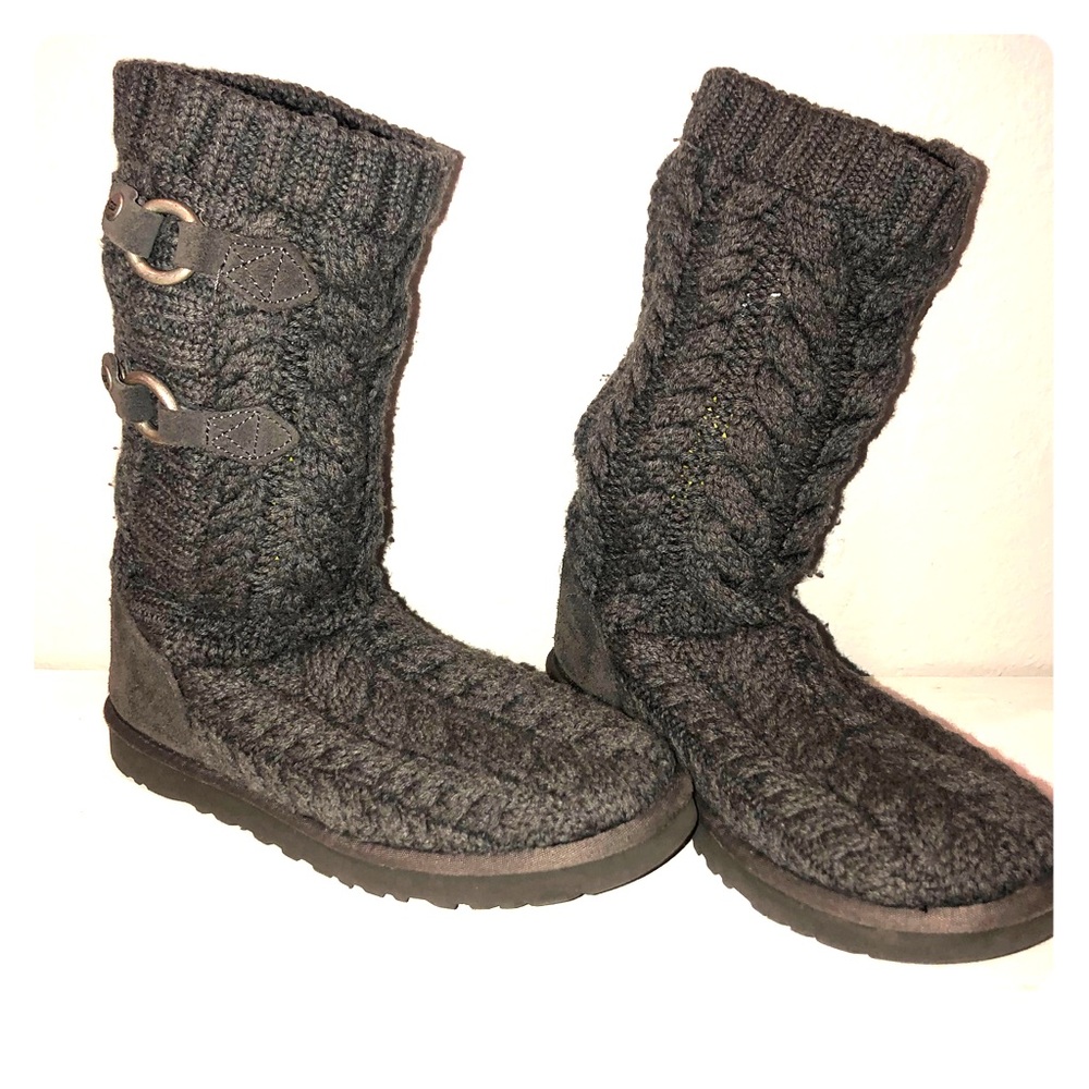 UGG Cardy Knit Charcoal Buckle Boots